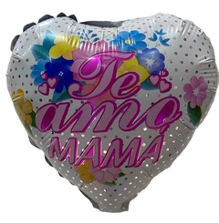 GLOBO METALIZADO CORAZON 9" FELIZ DIA MAMA BLANCO CON FLORES