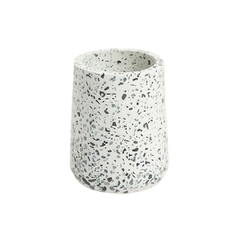 Vaso Porta Cepillo Terrazo Blanco Gris 10x7 Cm