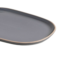 Plato Playo Zarzis Gris Oscuro Brillante Con Borde Natural 29 Cm - Vienna Hogar