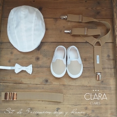 Set de accesorios + CALZADO tonos beige y blanco