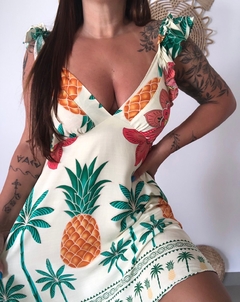 Vestido curto manga com babado - comprar online