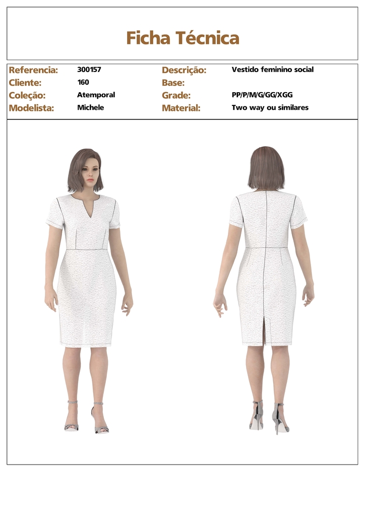 Modelagem de Vestido Feminino social comprimento Clássico. para tecido com  elastano ref 300.157
