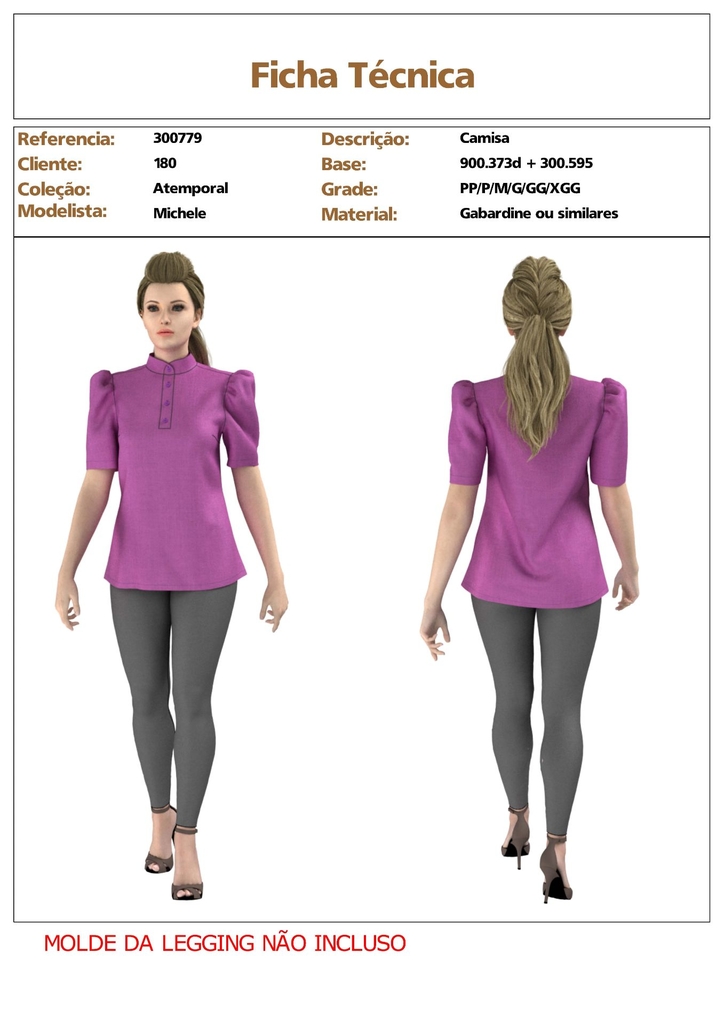 Modelagem de Blusa Feminina para Tecido sem elastano. ref 300.779