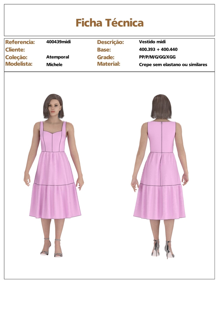 Modelagem de Vestido Feminino Comprimento Midi para tecido com elastano ref  400.439midi