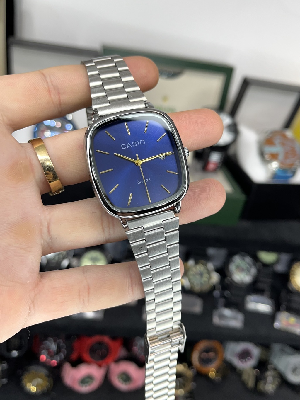 CASIO VINTAGE RETRO PRATA AZUL 36MM A PROVA DAGUA 10ATM