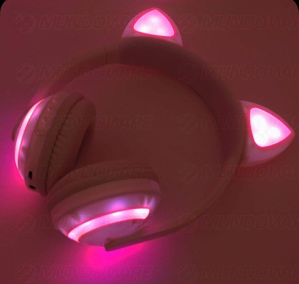 Fone De Ouvido Sem Fio Bluetooth Orelha Gatinho Led Colorido Cor Violeta