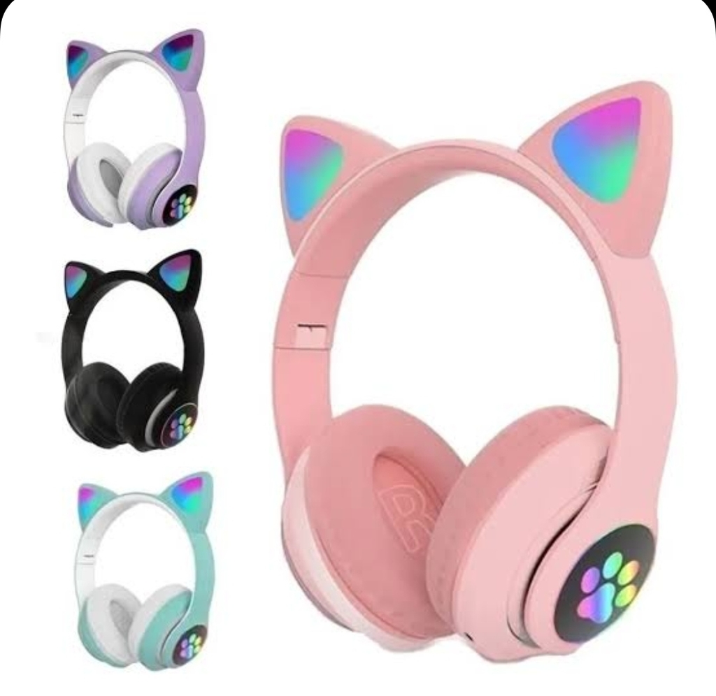 Fone Orelhas De Gatinho Led - Headphone Bluetooth Bass Exbom Rosa