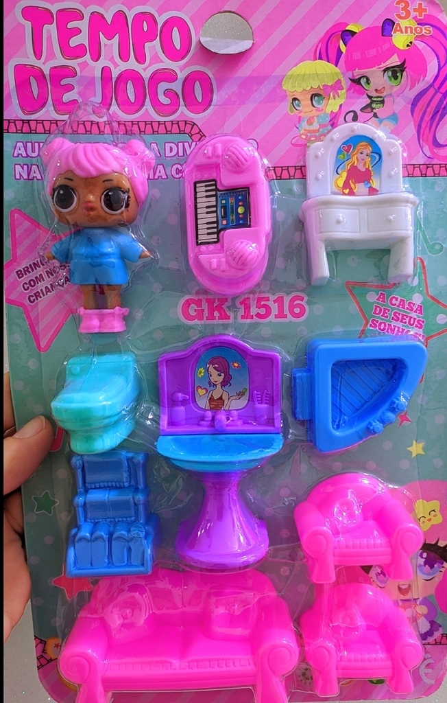kit Bonequinha Surpresa Lol + Mini Móveis e Acessórios para Casinha 10  peças Brinquedo para Meninas Presente