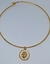 Imagem do Kit Conjunto Colar e Pulseira Elo Aro Liso Pingente Medalha Redonda Leão Folheado a Ouro 18k Dourado / Choker Feminino