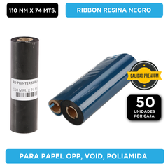 50 RIBBONS RESINA PREMIUM 110 MM. X 74 MTS. NEGRO OUT (copia)