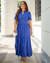 Vestido Medina Longo Azul Malha Lese - comprar online