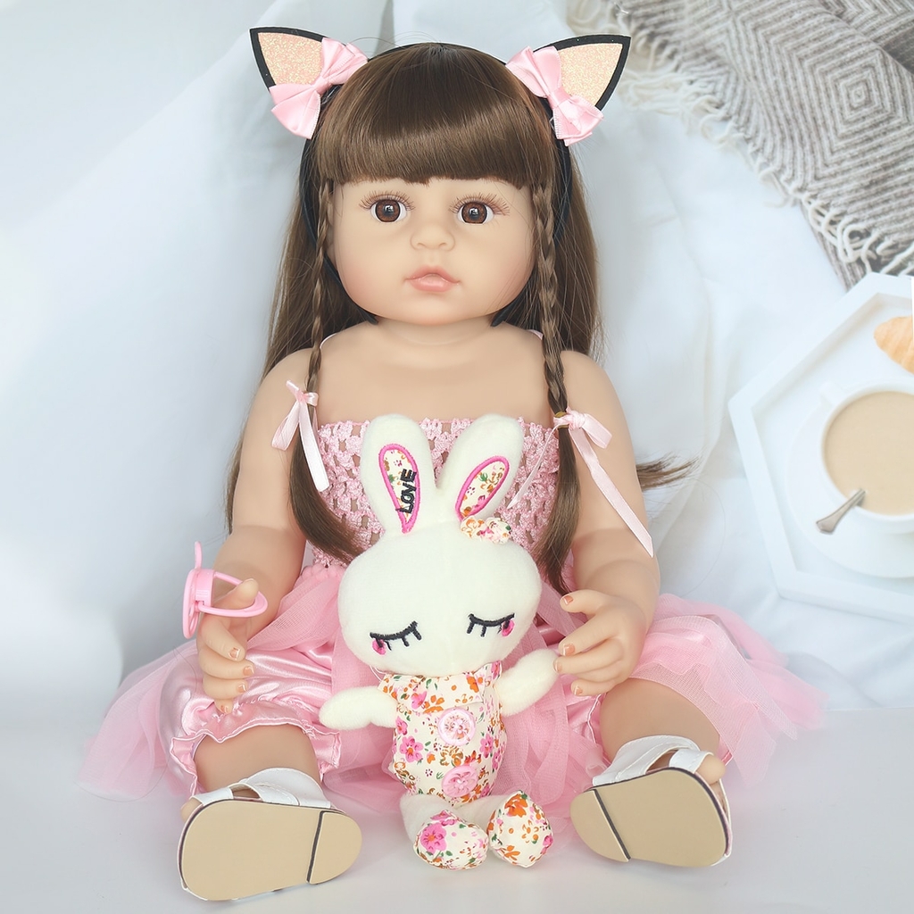 Boneca Bebê Reborn Silicone Menina 55cm (Princesa Boneca Rosa) com