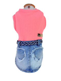 Imagem do Vestido Mini Saia Jeans Rosa Neon para cachorro e gato