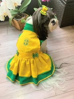 Jardineira Brasil Amarela Emblema Fem para cachorro e gato na internet