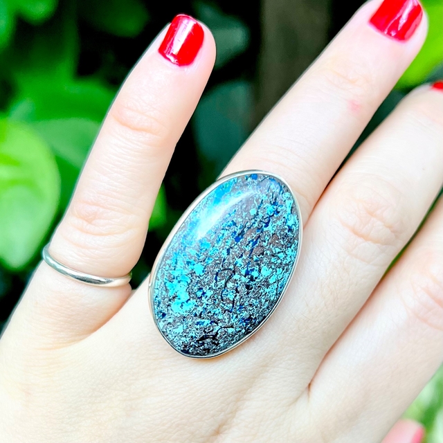 Anillo de plata 925 con piedra turquesa tibetana