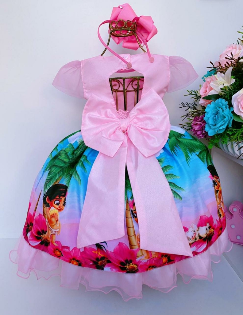 Vestido Infantil Moana Baby Festa Temática Aniversario Luxo