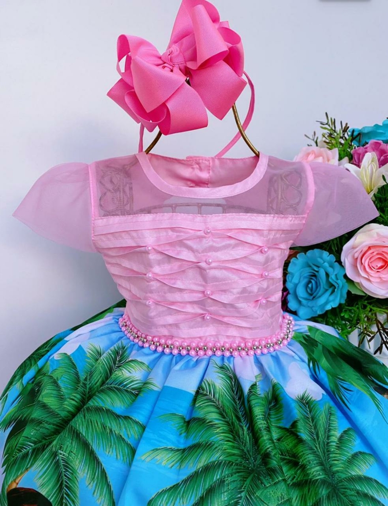 Vestido Temático Moana Baby Rosa Luxo Festa Aniversário