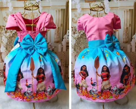 Vestido Temático Infantil Moana Baby Rosa De Luxo 1 A 4 Anos