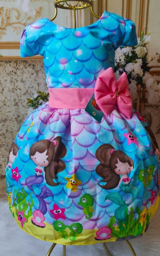 Roupa infantil de aniversário de sereia, vestido sereia tutu com