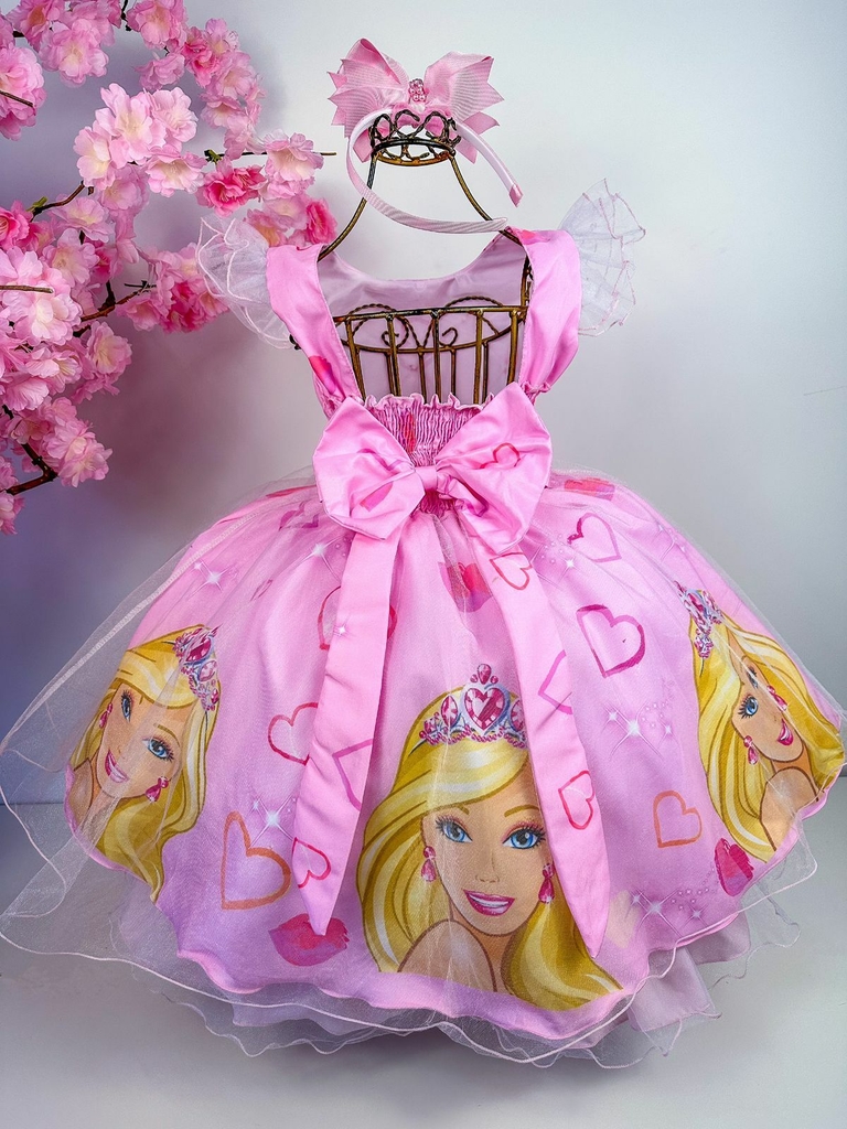 Vestido Infantil Barbie Rosa Luxo