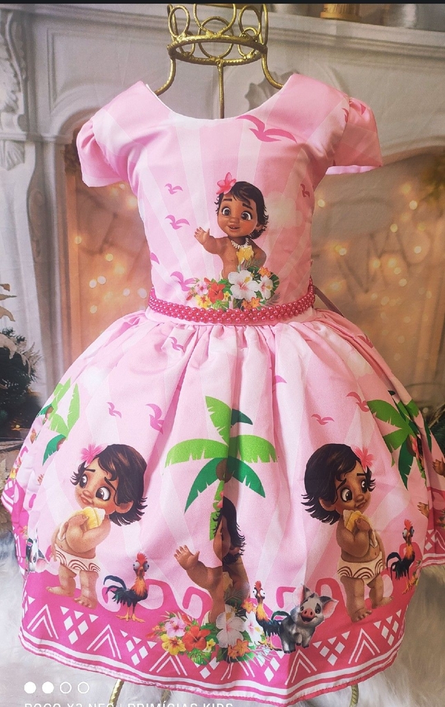 Vestido Temático Moana Baby Rosa Luxo Festa Aniversário