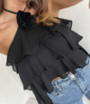 Blusa frente única babados assimétricos