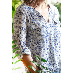 Camisa de crepe florida Shoulder - loja online