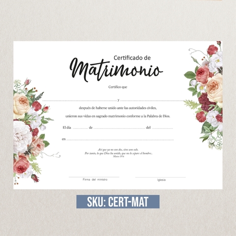 Certificados Pack x20u - Matrimonios