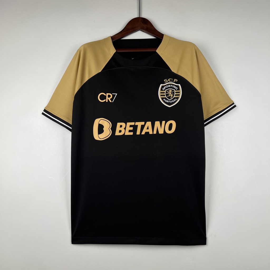 Camisa CR7 Sporting 2023/24 Torcedor Masculino - Dourado+Preto