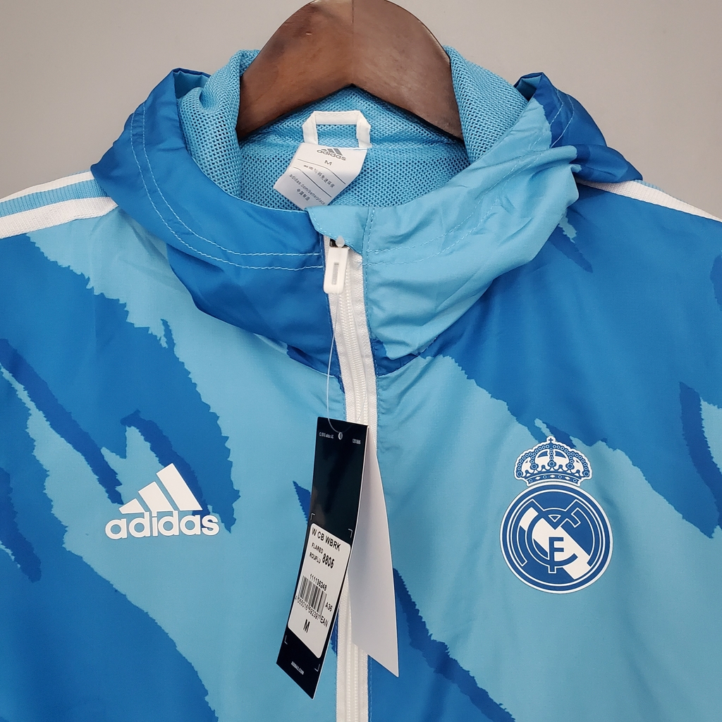 Corta Vento Real Madrid Azul Camuflagem 21 22 Adidas Masculino