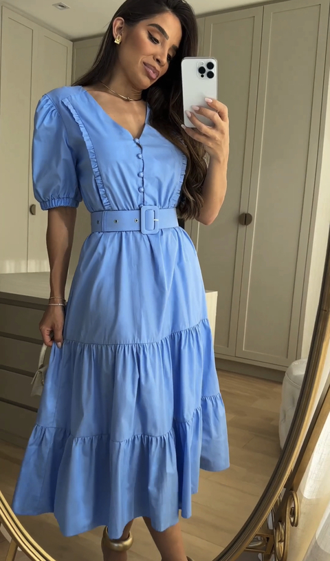 VESTIDO XADREZ VICHY AZUL - Comprar em LouitaStore