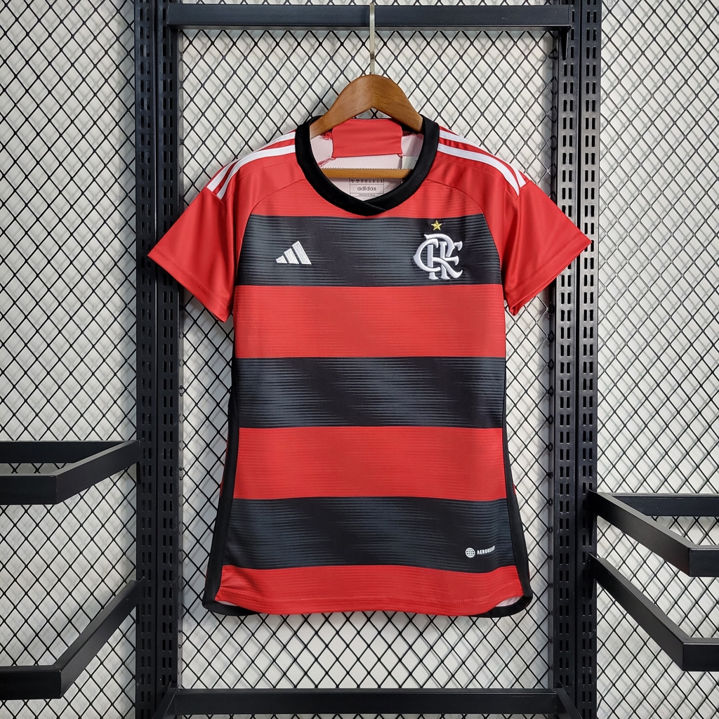 Camisa do Flamengo Titular 2023 Adidas Feminina - Vermelha e Preta