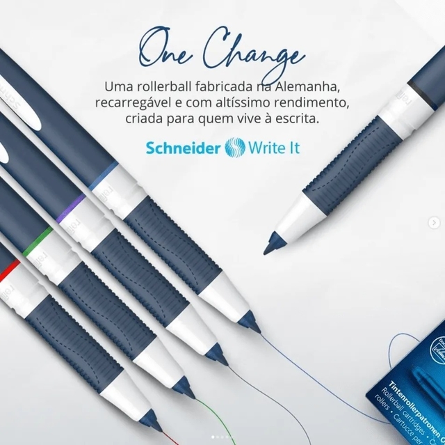 Caneta Schneider One Change Rollerball Recarregavel Azul Ponta Fina 0,6 mm  + Cartucho Refil