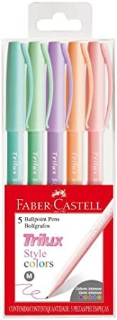 Caneta Esferográfica Trilux Style Colors Pastel 1.0mm- Kit com 5- Faber-Castell
