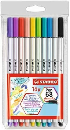 Caneta Stabilo Pen 68 Brush, Multicor, Estojo com 10 unidades