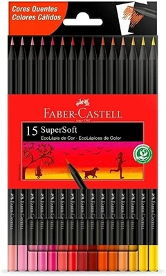 Ecolápis de cor, Faber-Castell, supersoft, 15 cores tons quentes, Multicor