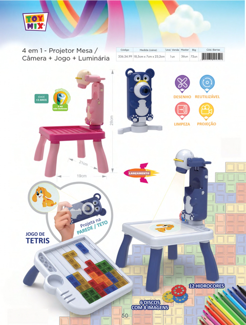 Mesa Mix 4 em 1 Projetor Infantil Estimulo e Aprendizado das