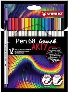 Caneta Hidrográfica Stabilo Pen 68 Brush Arty, Caixa com 18 cores