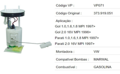 Bomba Combustivel Gol Parati 1.0/1.6/1.8/2.0 97/ S/reg. Gaso