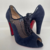 Sapato Peep Toe Christian Louboutin Camurça Azul Marinho - Wishlist Brechó