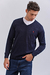 Sweater cuello V azul marino - tienda online