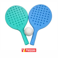 PALETAS PLAYERAS PLASTICAS X2 CON PELOTA EN RED (01744)