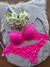 Conjunto lingerie renda com bojo rosa neon fio duplo