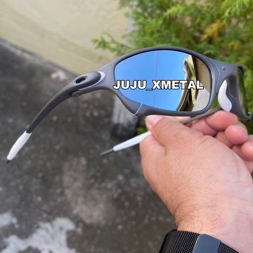 Óculos de Sol Juliet X-Metal Liquid Prata Pinada Armação Toda em Me