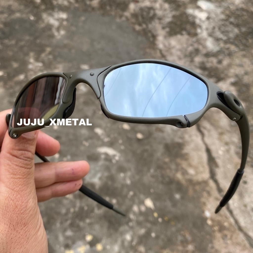 Óculos de Sol Juliet X-Metal Liquid Prata Pinada Armação Toda em Me