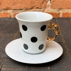 Xícara de Café Polka Dots Preto Alça Dourada - comprar online