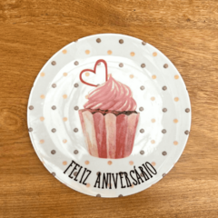 Prato Sobremesa Aniversário Rosa 20cm - comprar online