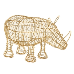 Escultura Rinoceronte em Metal Dourado (14834)