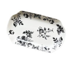 Travessa Refrataria de Porcelana New Bone Black Roses 27,5cm (8570)