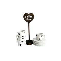 Kit 4 Xícaras de Café Polka Dots e Coffee Here Escuro